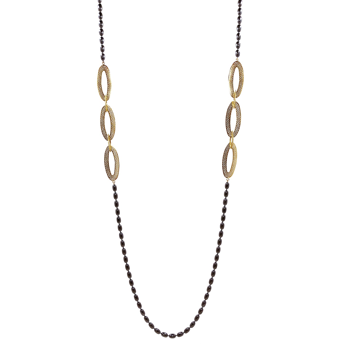 18K yellow gold/oxidized crownwork necklace in 17.5 inches with a lily