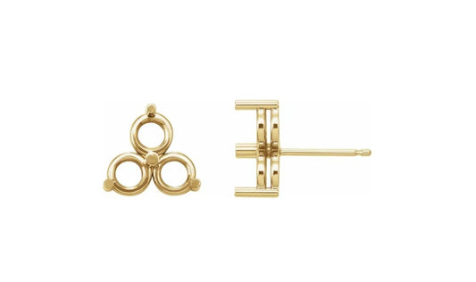 14K yellow gold 2mm trio stud earring mounting.