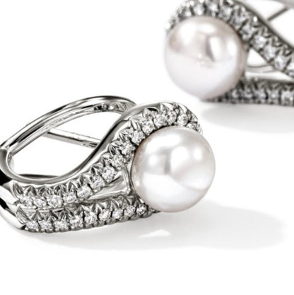 John Hardy Surf Freshwater Pearls and Diamond Earrings