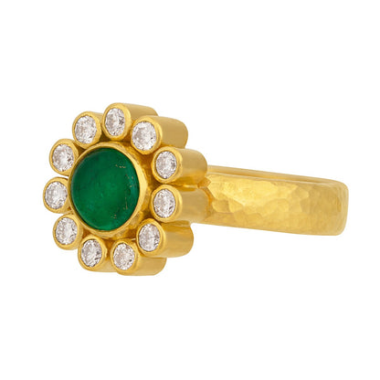 Gurhan Muse Cabochon Round Emerald & Brilliant Cut Diamond Ring