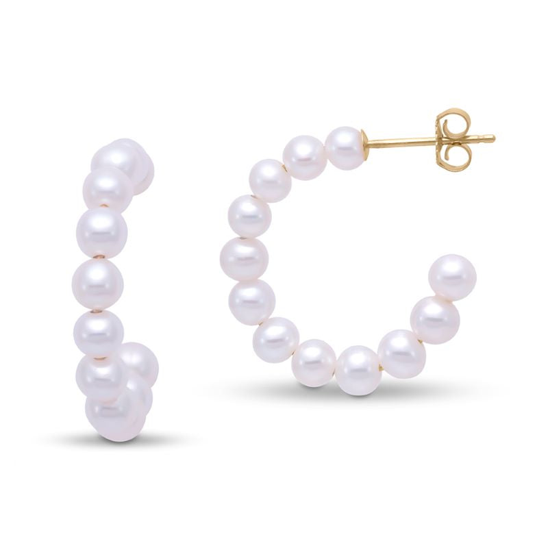 Yellow Gold Freshwater Pearl Hoop Earrings