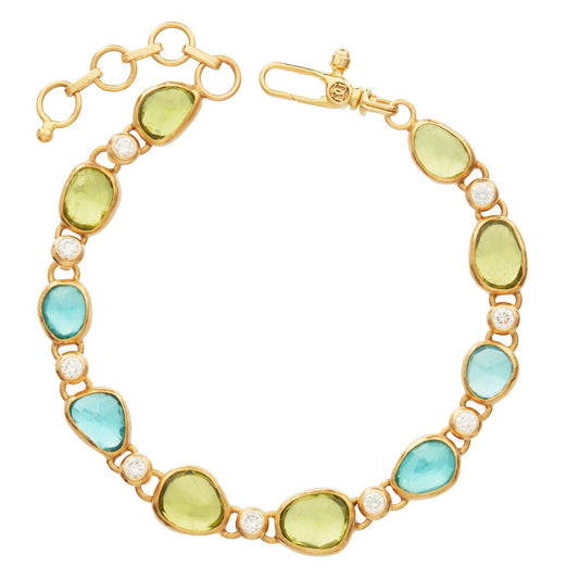 Gurhan Amorphous Apatite, Peridot, & Diamond Bracelet