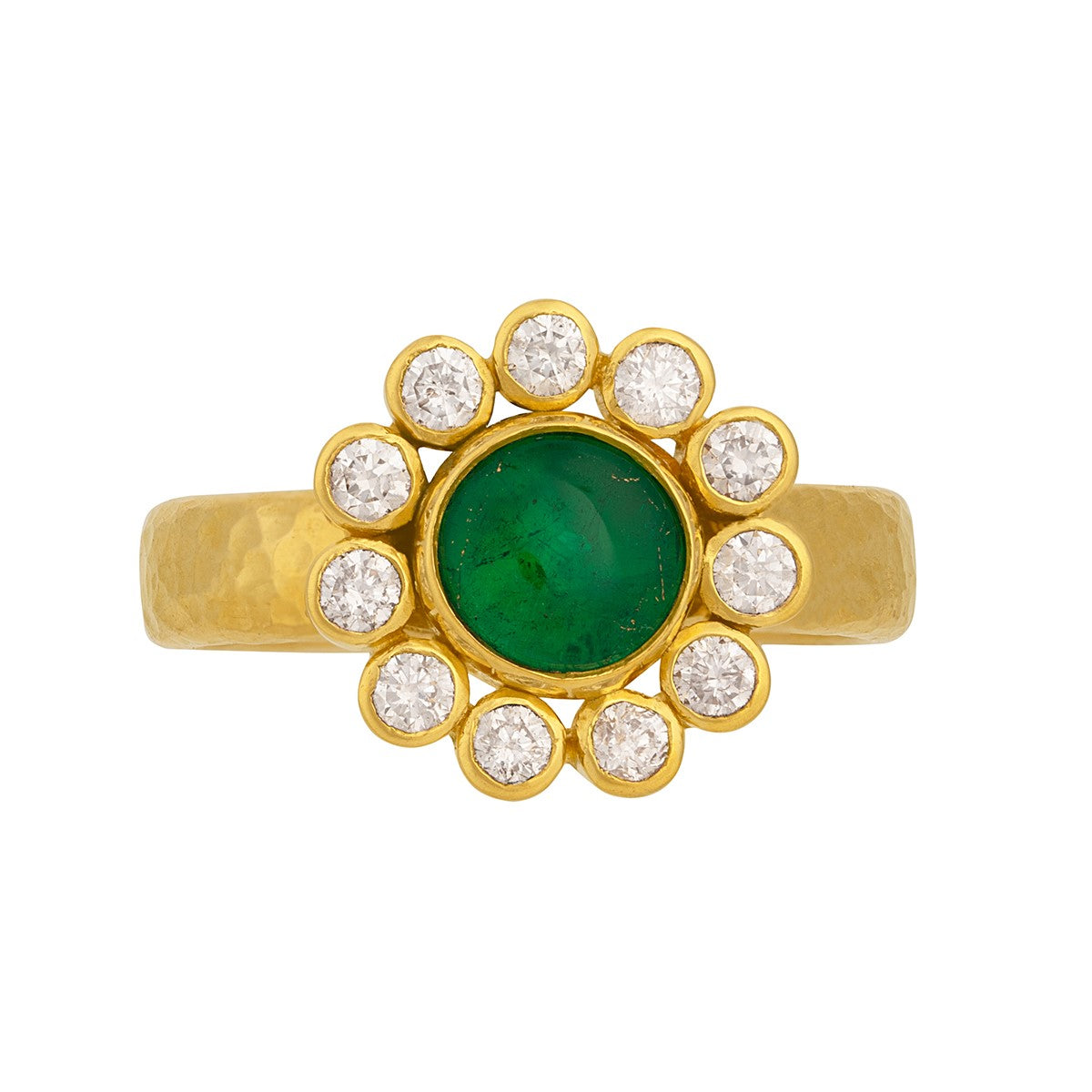 Gurhan Muse Cabochon Round Emerald & Brilliant Cut Diamond Ring