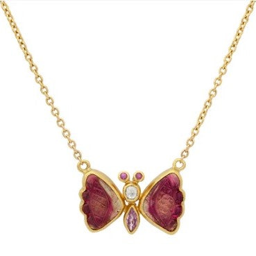 Gurhan Carved Watermelon Tourmaline Butterfly Pendant