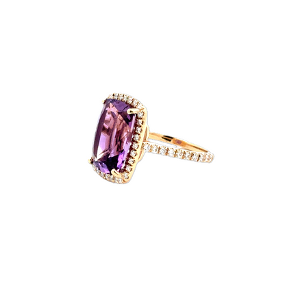 Yellow Gold Halo Amethyst and Diamond Ring