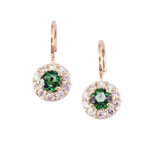 Suna Tsavorite and Diamond Halo Earrings