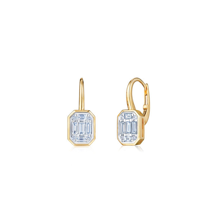 Kwiat Sunburst Emerald Cut Diamond Drop Earrings