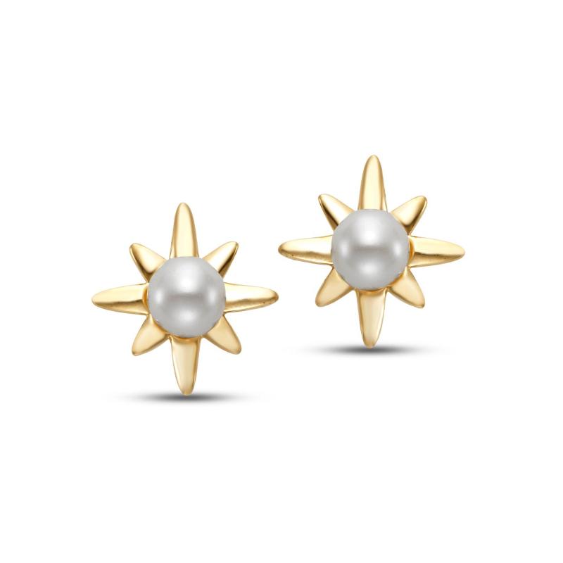 Yellow Gold Freshwater Pearl Stud Earrings