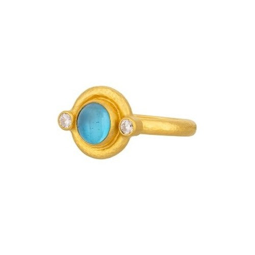 Gurhan Run Cabochon Blue Topaz & Diamond Ring