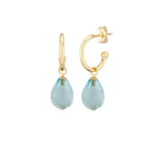 Yellow gold Blue Topaz Hoop Earrings