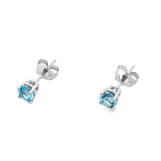 White Gold Blue Topaz Stud Earrings