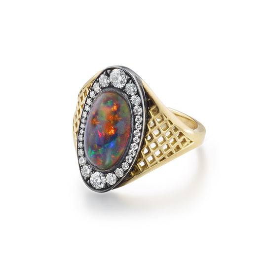 Ray Griffiths Black Opal & Diamond Ring