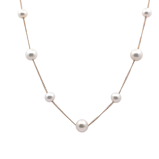 Yellow Gold Freshwater Pearl Tin Cup Necklace