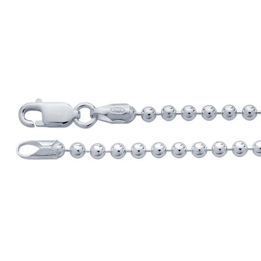 Sterling silver 2.5 mm bead chain with connector link in 36 inches.