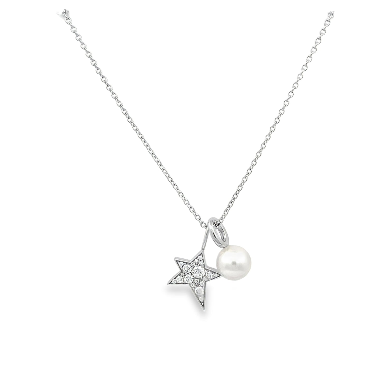 White Gold Pearl and Diamond Charm Pendant