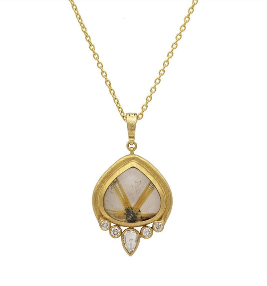 Gurhan Muse Rutilated Quartz & Diamond Pendant