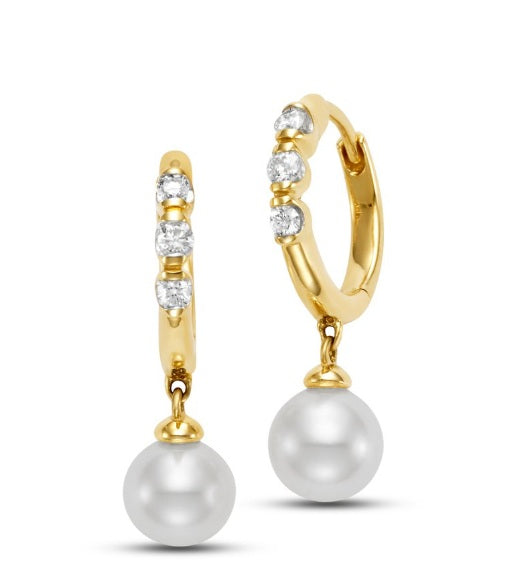 Yellow Gold Freshwater Pearl Hoop Earrings