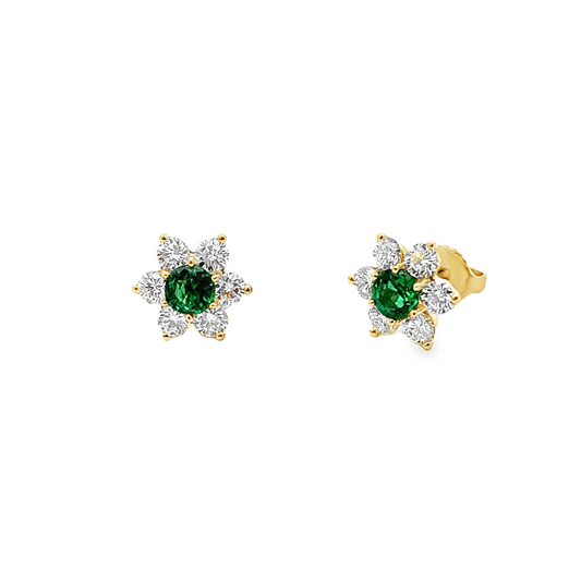 Suna Emerald and Diamond Stud Earrings