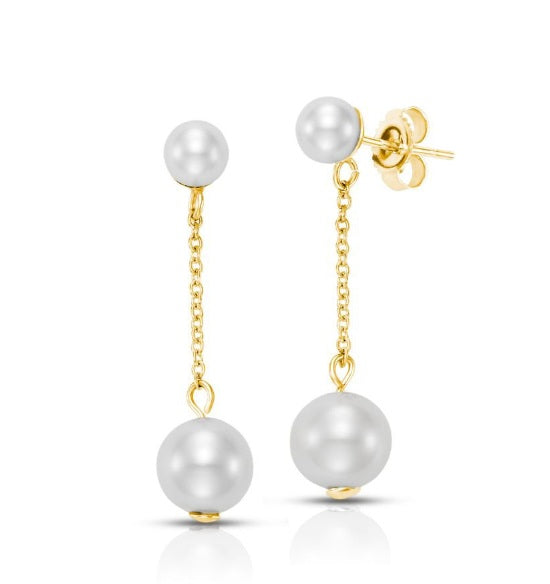 Yellow Gold Freshwater Pearl Drop Earrings
