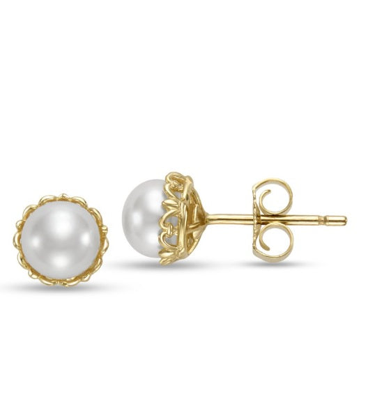 Yellow Gold Freshwater Pearl Stud Earrings