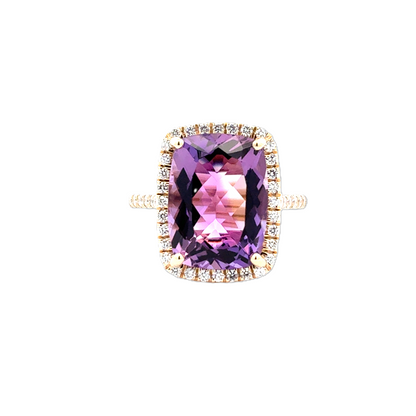 Yellow Gold Halo Amethyst and Diamond Ring