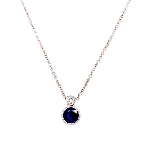 Blue Sapphire and Diamond Bezel Pendant