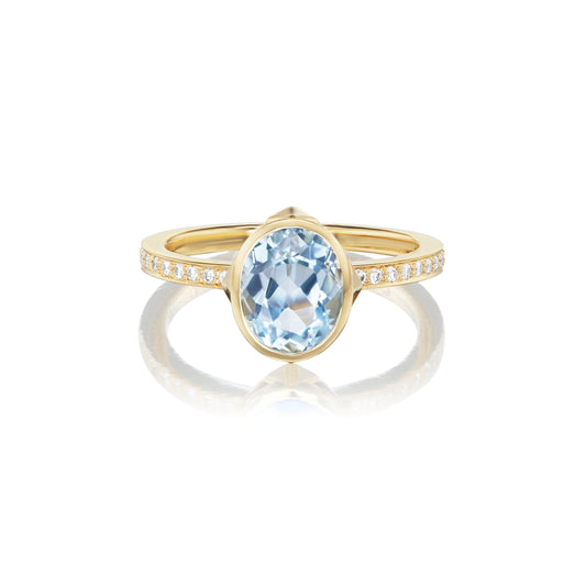 Chris Correia Yellow Gold Aquamarine and Diamond Ring