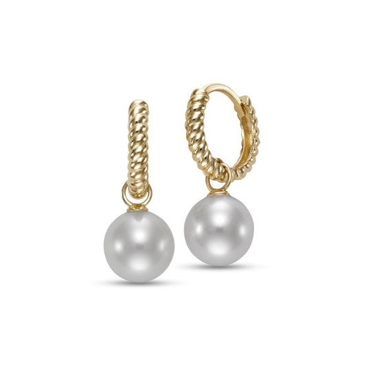 Yellow Gold Freshwater Pearl Huggie Earrings