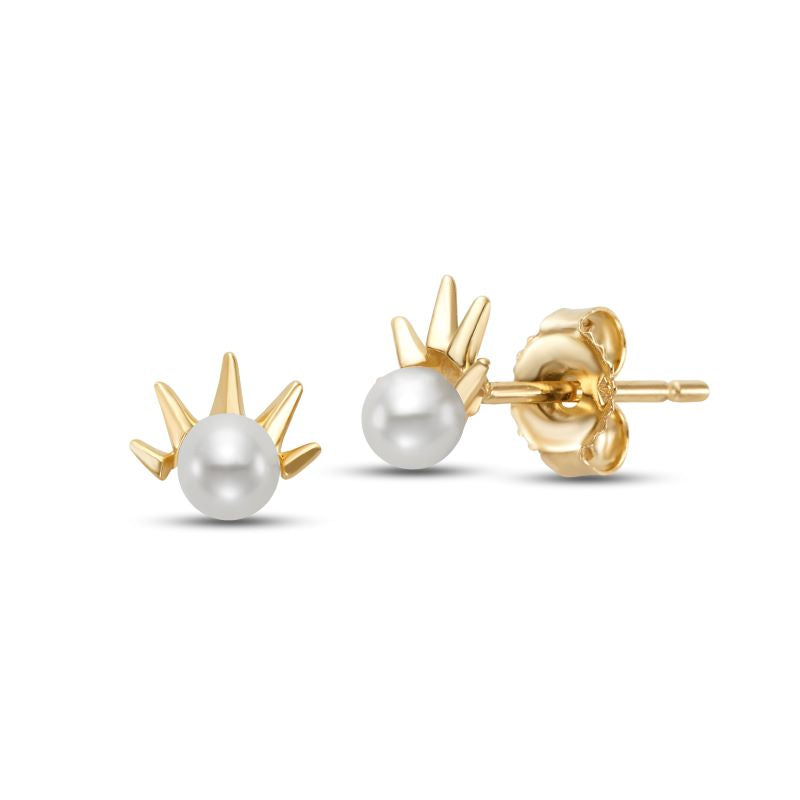 Yellow Gold Freshwater Pearl Stud Earrings