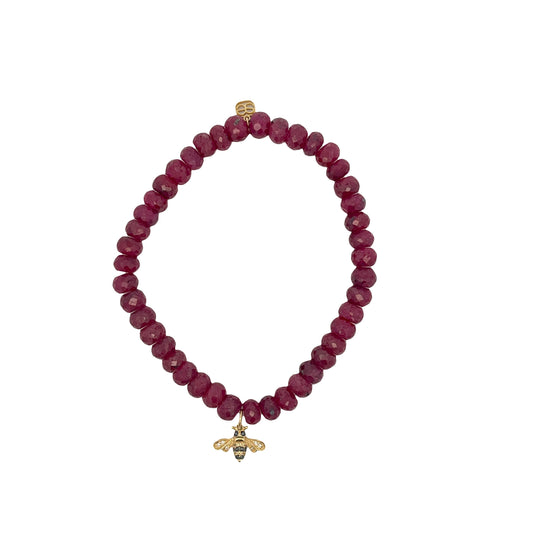 Sydney Evan Ruby Bead and Bumblee Bead Stretch Bracelet