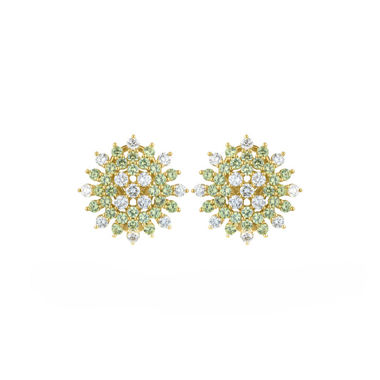 18K yellow gold Sparse Radial post clip earrings set with round white