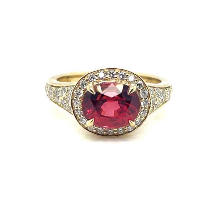 Red Spinel & Diamond Halo Ring