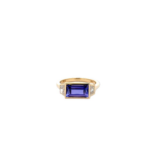 Yellow Gold Tanzanite and Diamond Ring