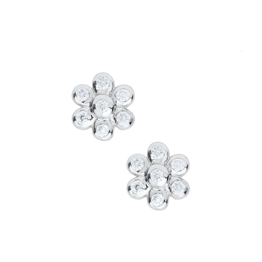 Sterling Silver Child's CZ Flower Stud Earrings