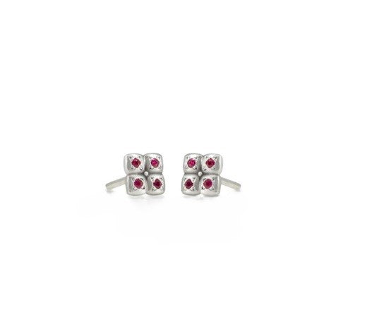 Adel Chefridi Clover Cluster Ruby Stud Earrings