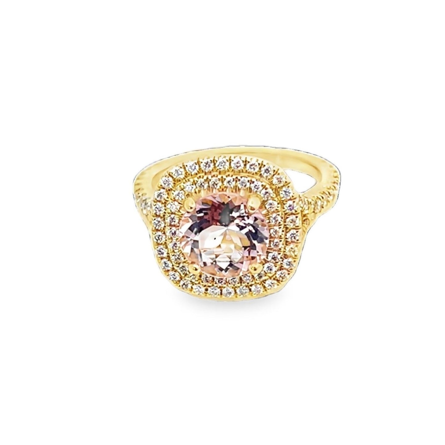 Round Morganite & Diamond Halo Ring