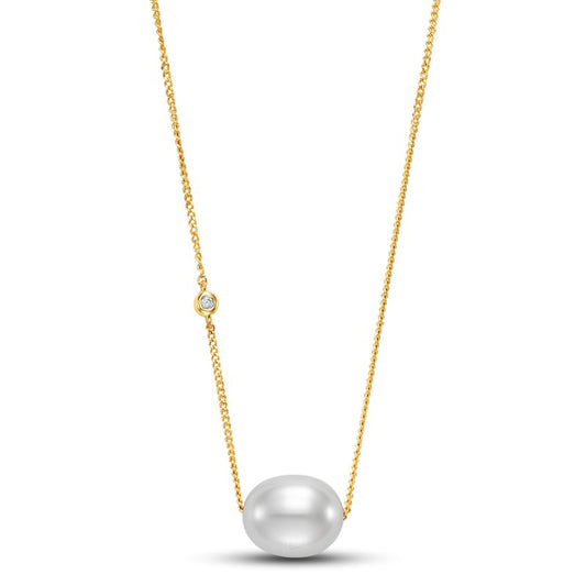 Yellow Gold Freshwater Pearl and Diamond Floating Pendant