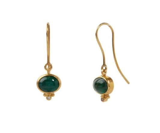 Gurhan Muse Oval Cabochon Emerald & Diamond Drop Earrings