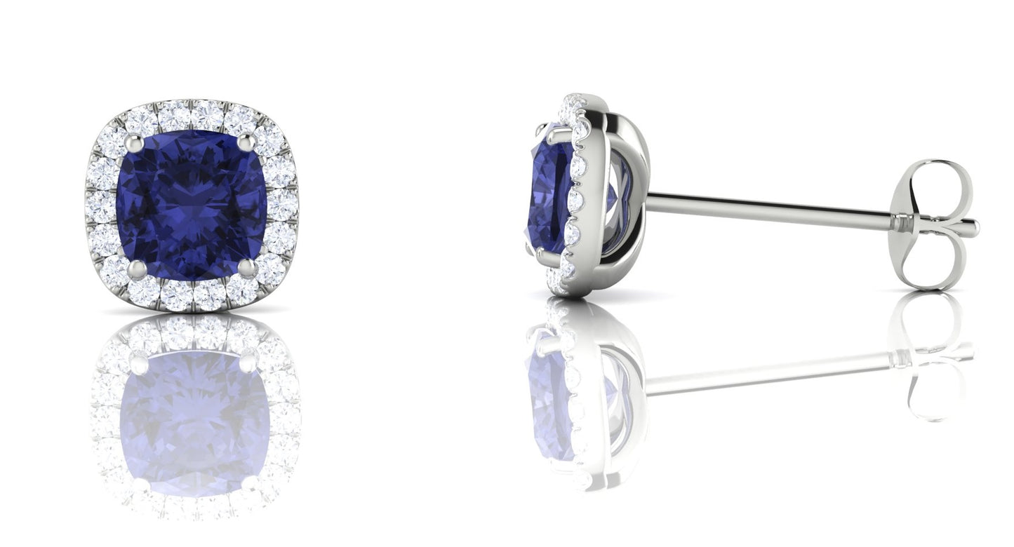 Tanzanite & Diamond Halo Stud Earrings