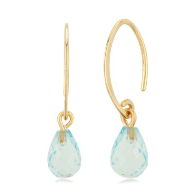 Yellow Gold Blue Topaz Teardrop Earrings