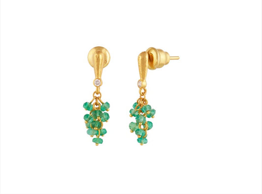 Gurhan Boucle Green Emerald Beads and Diamond Earrings