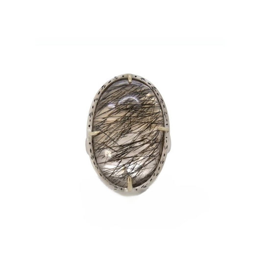 Adel Chefridi Oval Rutilated Quartz Prong Set Ring