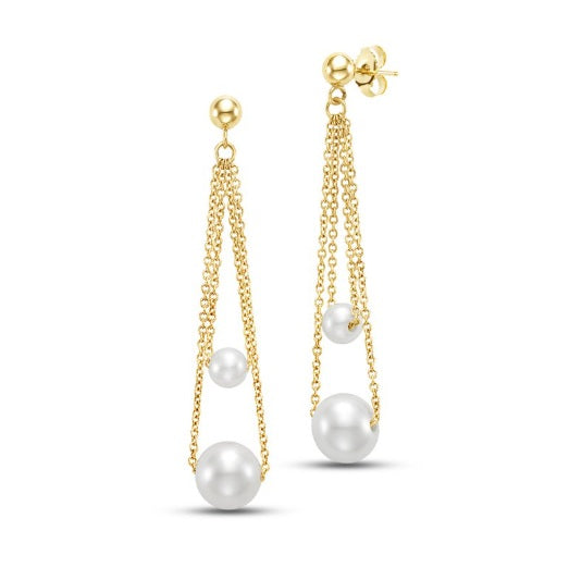 Yellow Gold Freshwater Pearl Drop Earrings