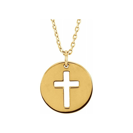 Yellow Gold Disc Cross Pendant