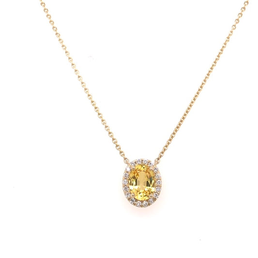 Yellow Sapphire & Diamond Halo Pendant