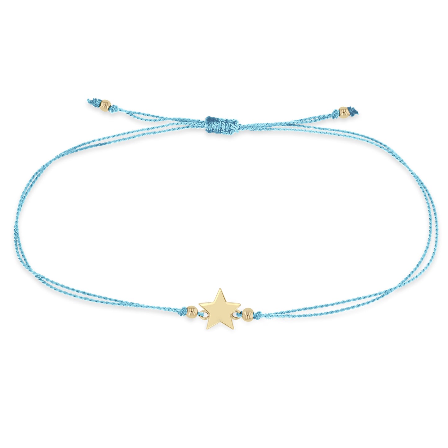 14K yellow gold midi bitty star with 14K yellow gold beads on a slidin