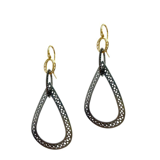 Ray Griffiths Gold and Oxidized Drop Earrings