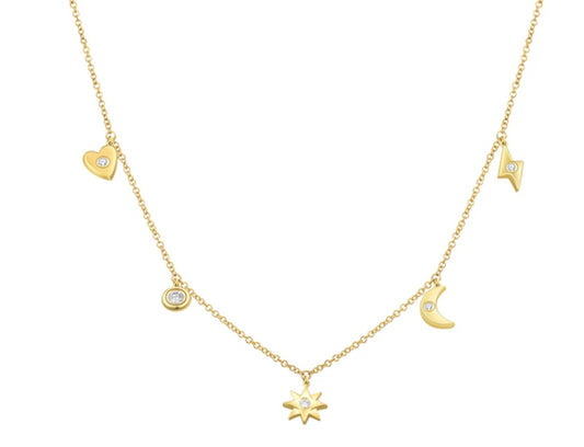 Yellow Gold Charm Diamond Necklace