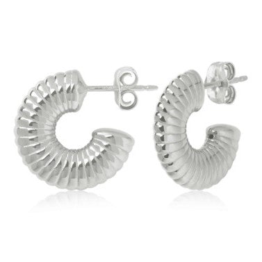 Sterling Silver Ribbed Hoop Earrings