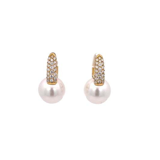 Pearl and Diamond Huggie Earrings